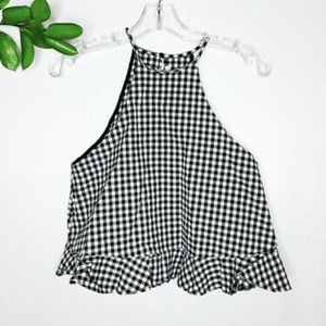 ZARA Crop Top High Neck Checkered Monochrome Black And White Medium
